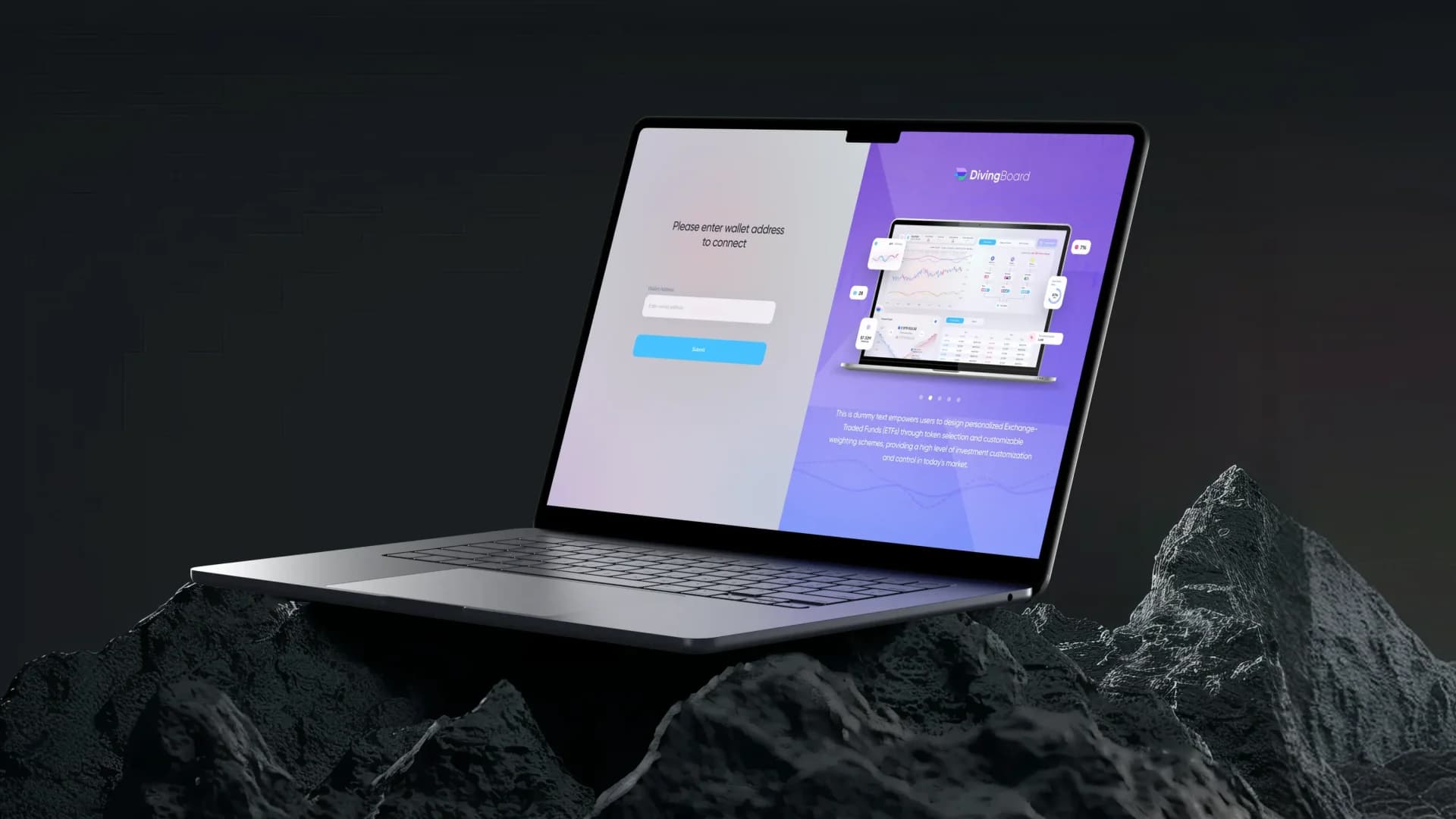 Laptop mockup displaying the AI-powered DeFi trading platform interface
