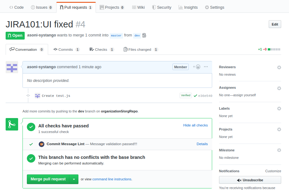 PR Page - Github Commint Messages by Systango