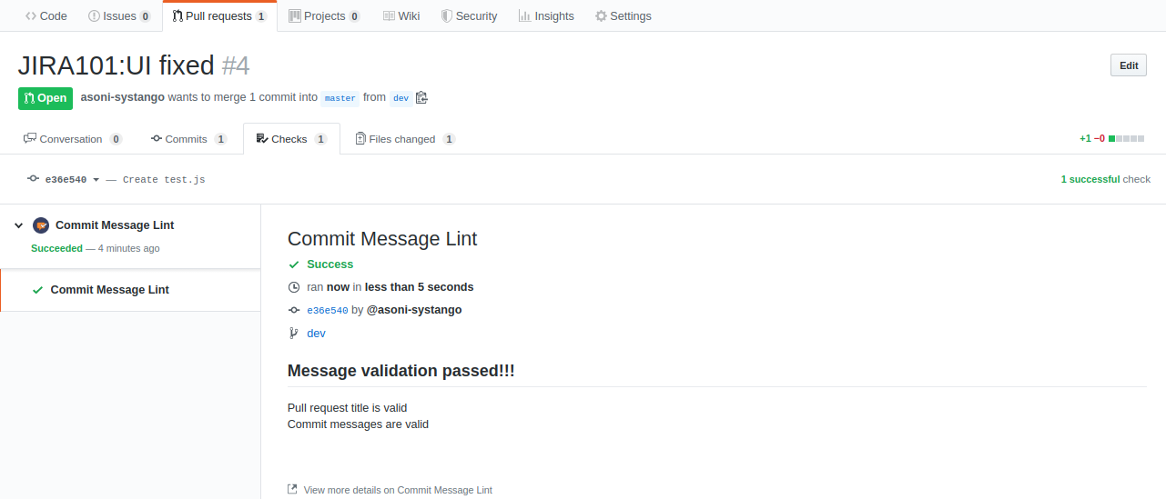 PR Checks Page - Github Commint Messages by Systango
