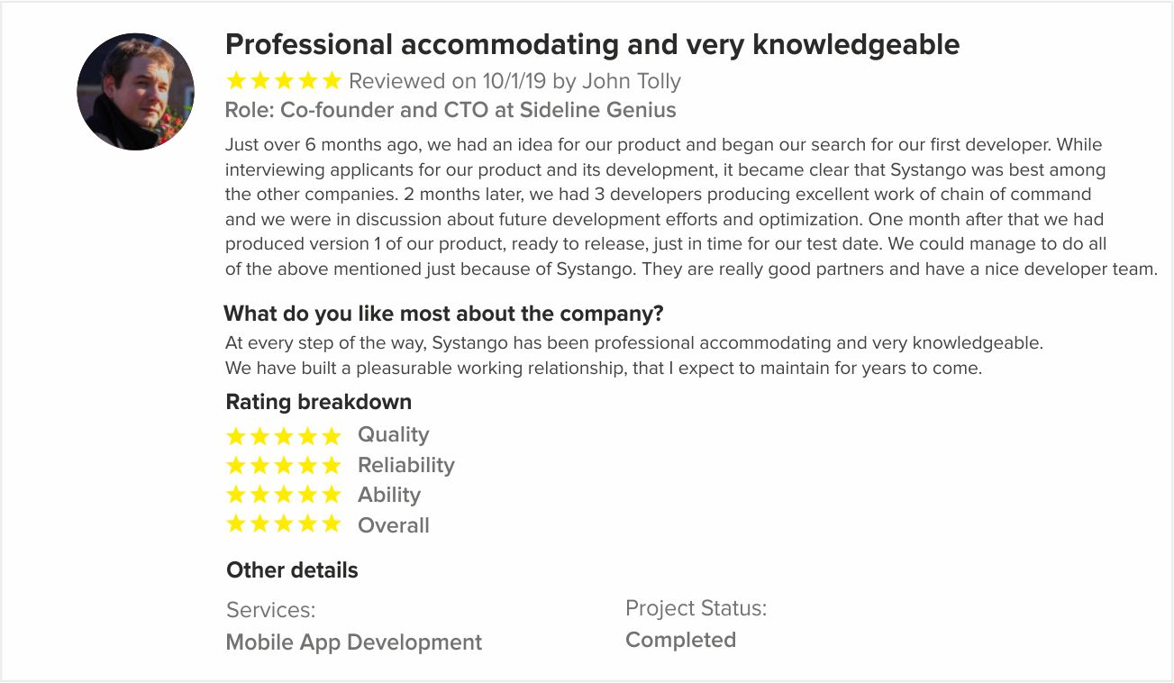 Client reviews of Systango at GoodFirms